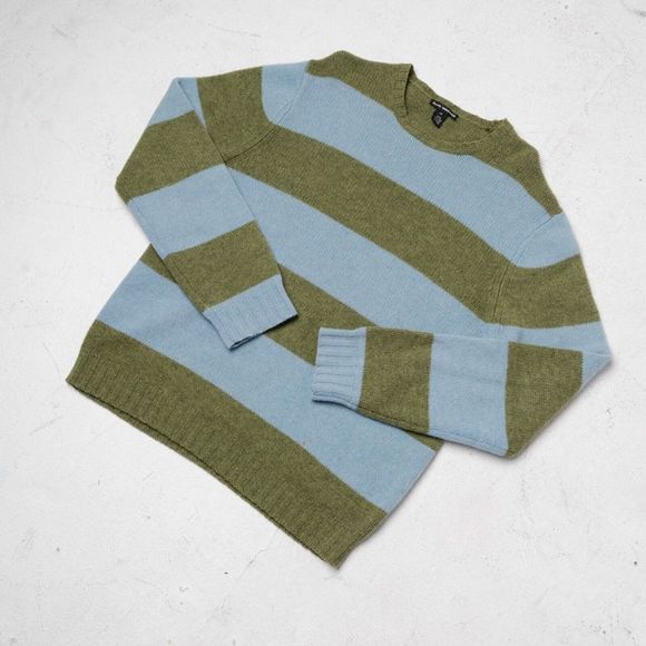 Club Monaco Knitted Wool Stripped Sweater Green Blue size Large - Picture 4 of 6